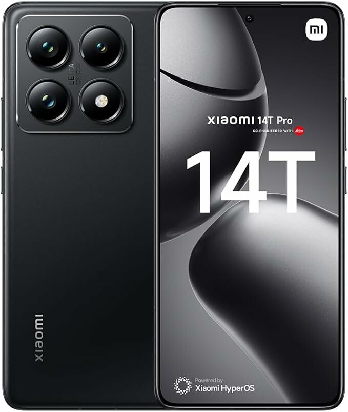 Smartphone Xiaomi 14T Pro 12 + 512 GB, Lentes Leica Summilux, MediaTek Dimensity 9300, Pantalla AMOLED de 6,67'' 144 Hz, HyperCharge 120W, negro titanio