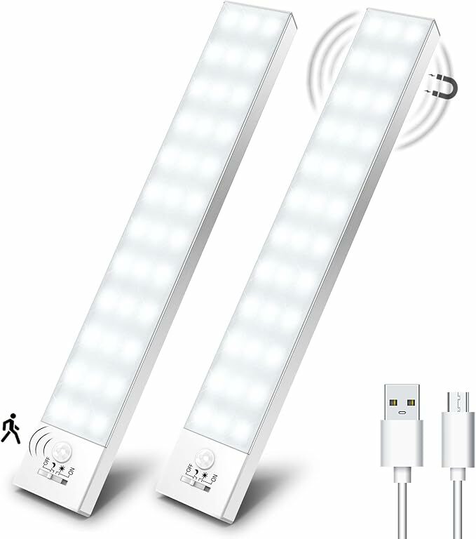 OUILA Lámpara LED para armario con sensor de movimiento blanco natural 5000 K 36 LED 4 modos de luz LED