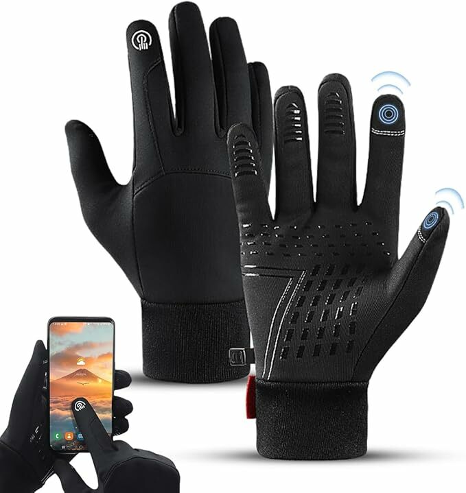 Guantes de invierno, guantes de ciclismo, guantes de pantalla táctil impermeable, guantes calientes, adecuado para correr, conducir, ciclismo, escalada de roca, al aire libre, circunferencia de la mano 18 ~ 22 cm