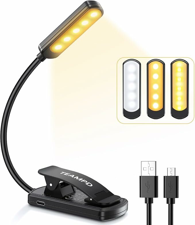 Luz de lectura de TeamMP, 10 LED 3 colores y atenuación continua Lámpara de lectura USB