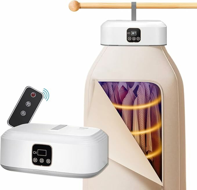 Secador de ropa eléctrica portátil, mini secadora plegable, secadora de ropa pequeña, temporizador de 480 minutos y función de calentamiento PTC