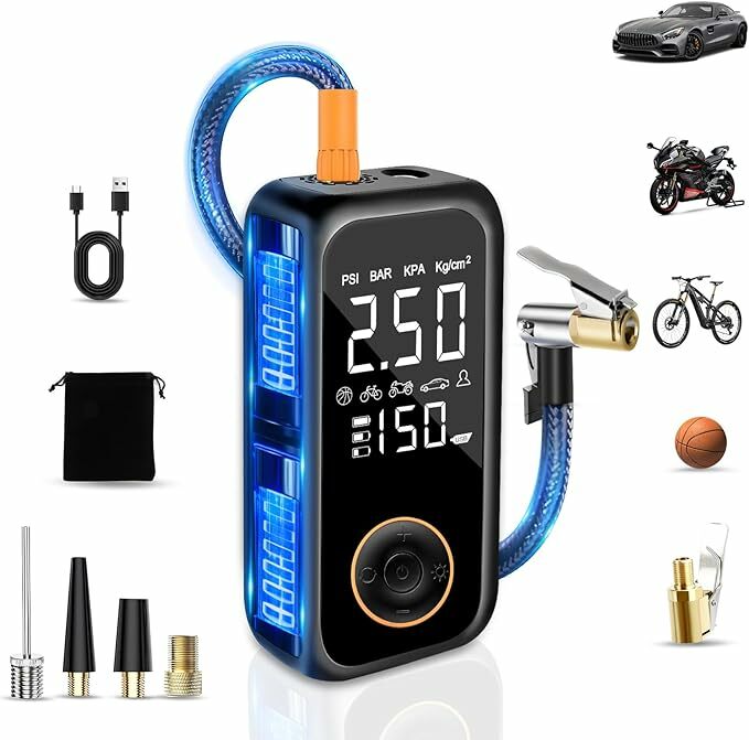 Mini compresor de aire portátil, 8000 mAh de ruedas de automóvil