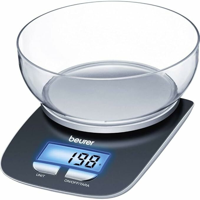 Beure KS 25 Escala de cocina con tazón transparente, función automática de tara