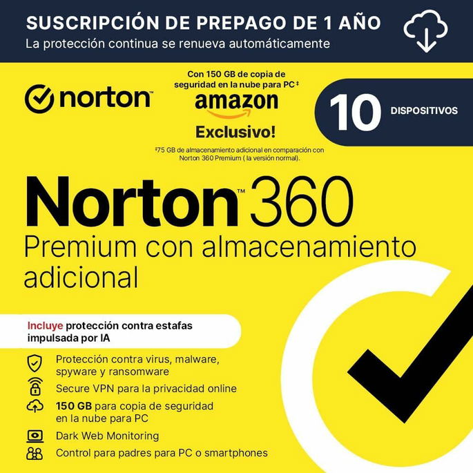 Norton 360 Premium Exclusive Amazon 10 dispositivos 1 año