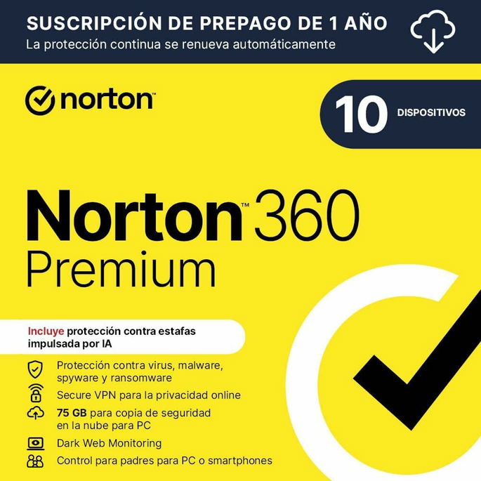 Norton 360 Premium 2023 - Software antivirus para 10 dispositivos