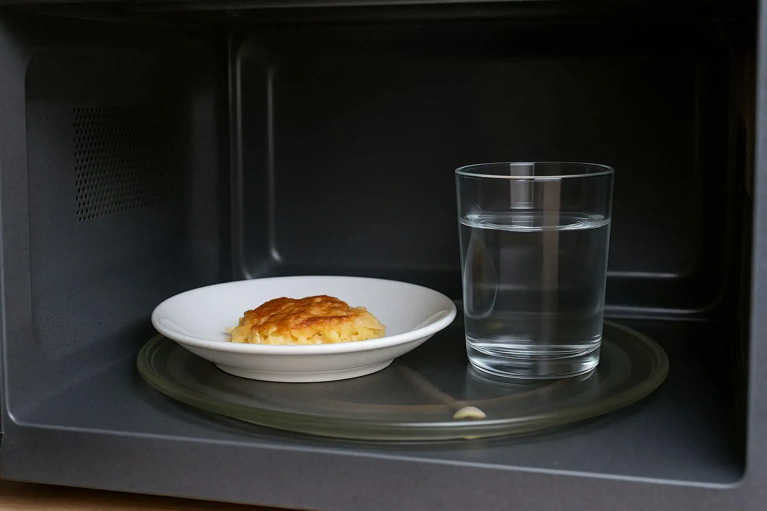 Taza con agua en el microondas