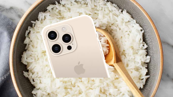 Teléfono móvil en arroz