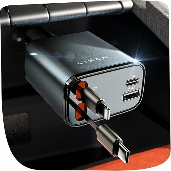 Lisen 4 en 1 automóvil Cargador de carga rápida USB C retroatile