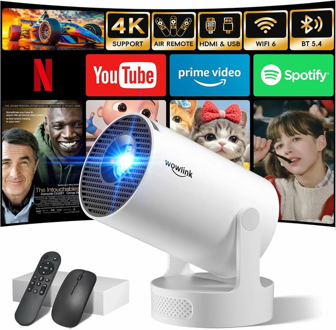 Mini proyector con Wifi 6 Bluetooth 5.4 Soporte 4K 1080P