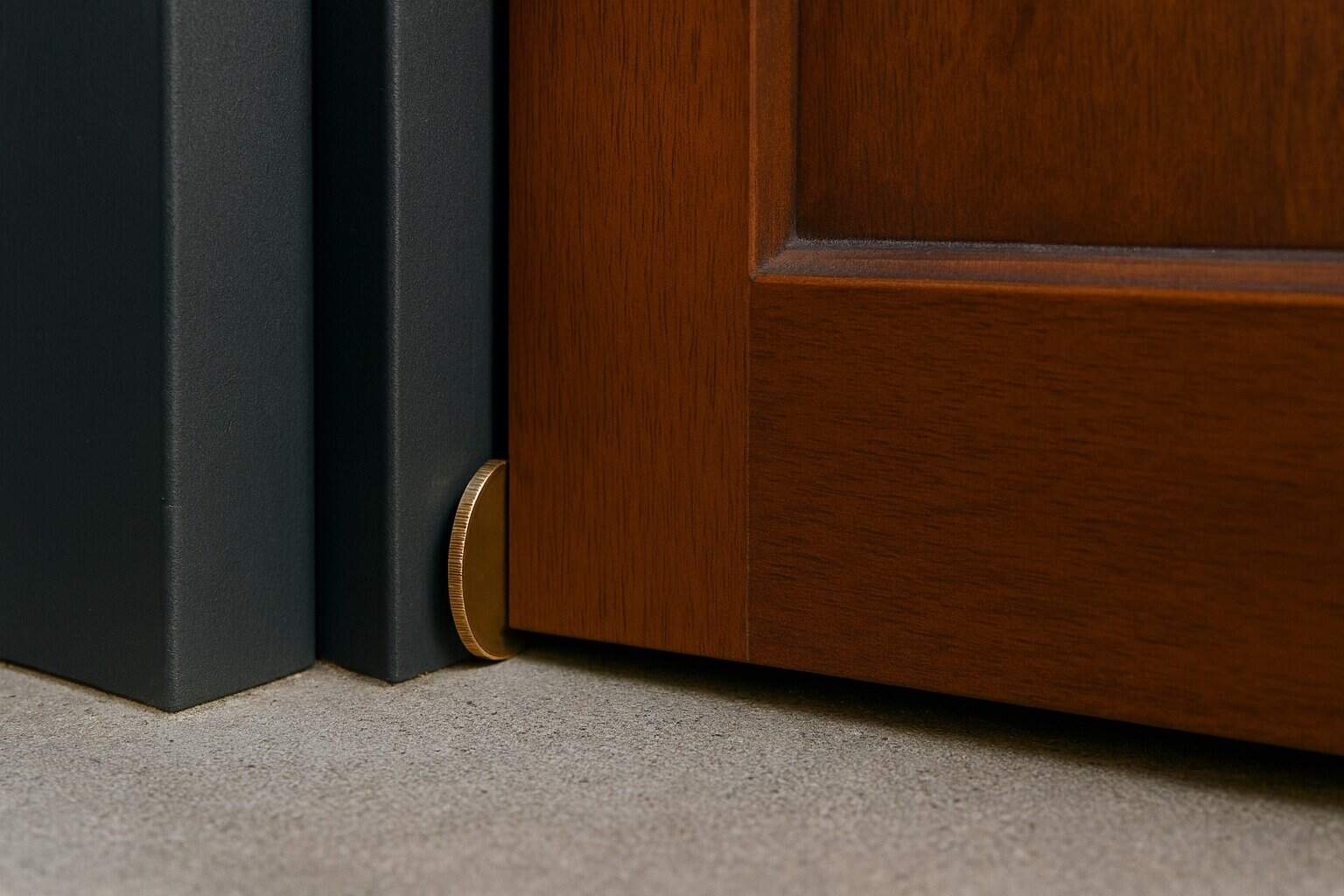 El primer plano de una puerta con un mango de madera.