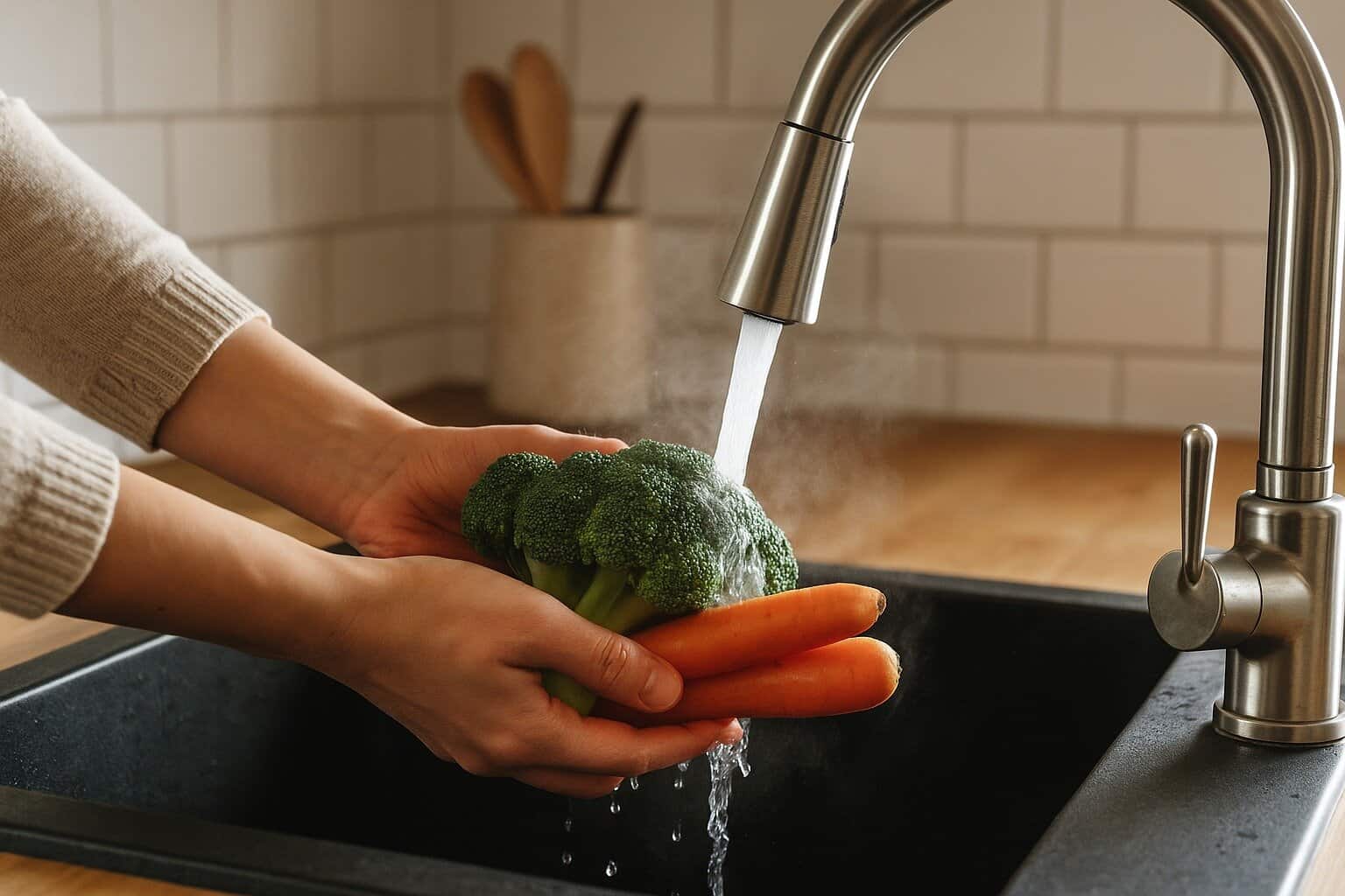 Nunca debería lavar las verduras directamente con agua del grifo caliente