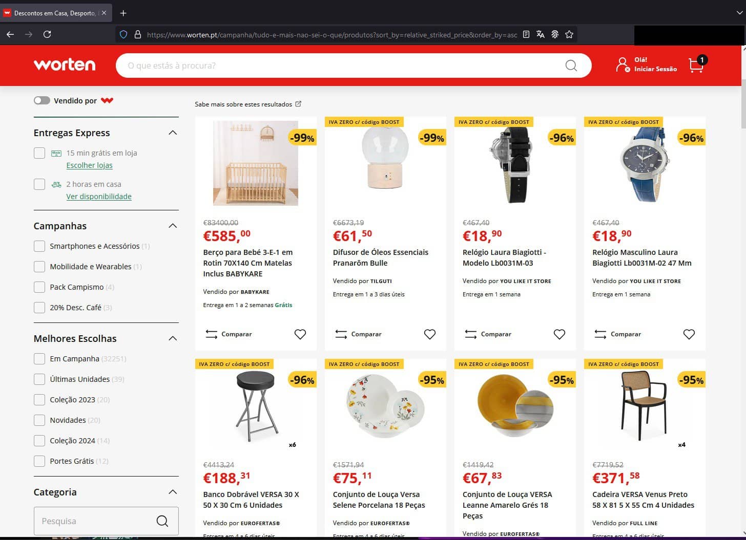Worten tiene una cuna de € 83400 con un descuento del 99%.