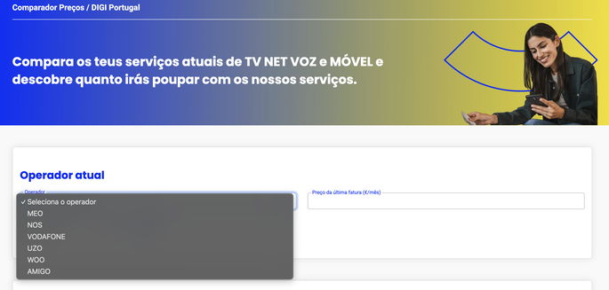 Interfaz de comparación de precios de digi