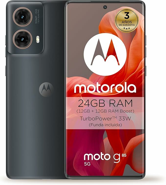 Moto G85 5G 24 GB (12 GB RAM RAM)/256 GB Grey, 6.67 pulgadas Infinity y Dolby Atmos Sound, Sony Lytia 600 50 MP con cámara OIS
