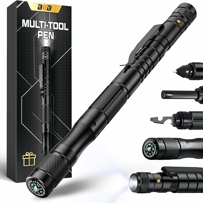 BIIB Regalos Originales para Hombre, Bolígrafo Multifunción 8 en 1 con LED