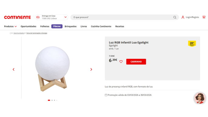 Luz Infantil Lua Egolight RGB Descuento Instantáneo: 20%