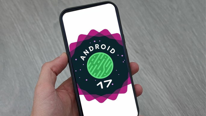 Imagen de un teléfono inteligente Pixel con el logotipo de Android 17