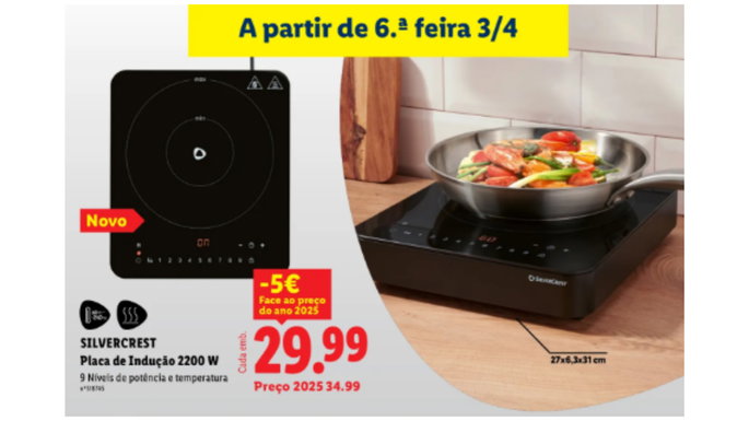 Placa de inducción de 2200 W.
