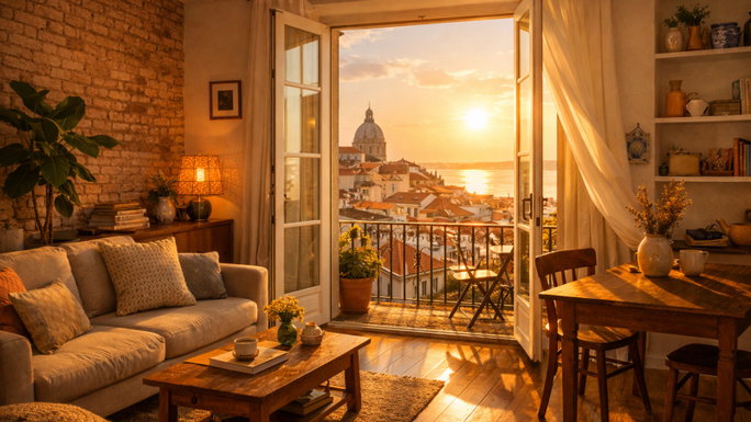Casa con ventana abierta para dejar entrar el sol.