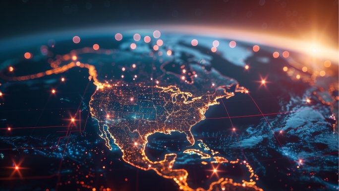 Imagen con luces que muestran conexiones satelitales.