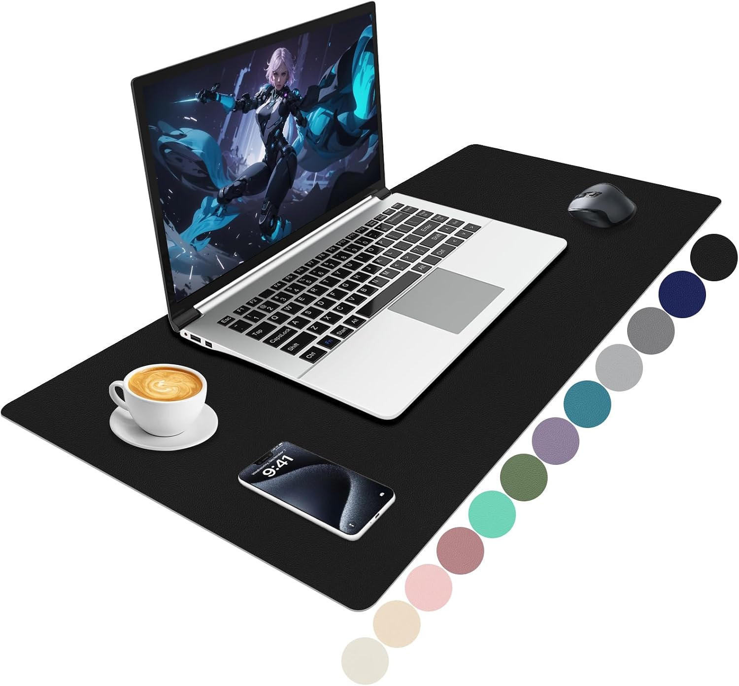 Niviy Desk Mat Black PU Leather Desk Mat 80 x 40 cm