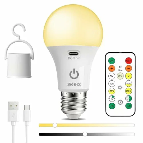 Caldarax Bombilla LED E27 Recargable USB, 7 W