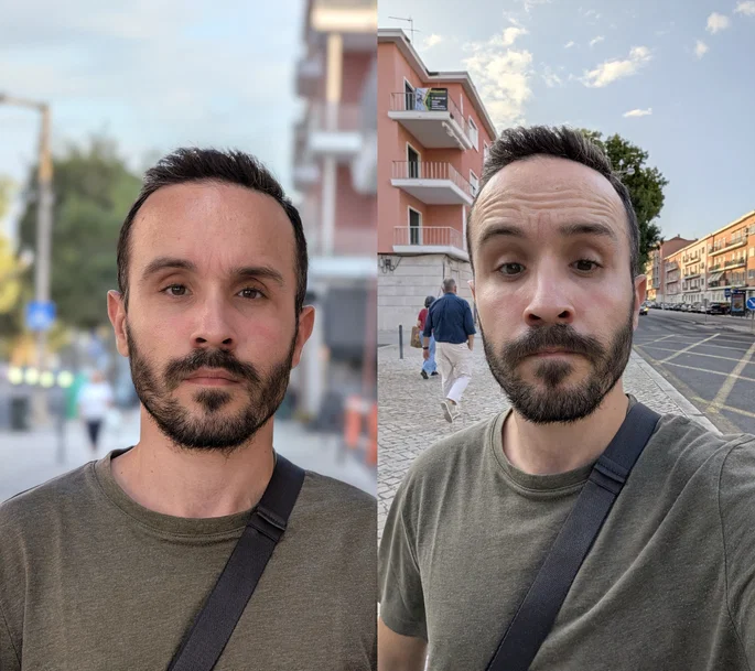 Retrato con teleobjetivo de 5x (izquierda) y cámara frontal para selfies (derecha)