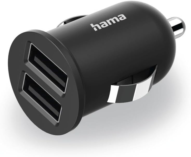 Hama Hama Dual USB Car Charger 2.4A, Cigarette Lighter Adapter with 2 Ports, Fast Charging USB Charger for Mobile and Tablet, 12W, Multiple Protection