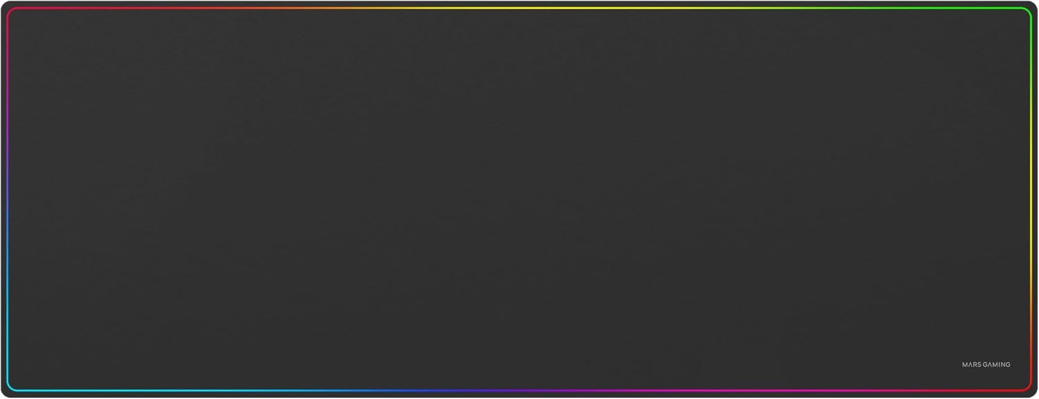 MARSGAMING MMP224, Alfombrilla Gaming XXL 880x330mm, Diseño de Bordes Rainbow, Base Antideslizante de Caucho Natural, Superficie Nanotextil de Alta Precisión, Alfombrilla de Ratón Flexible, Negro