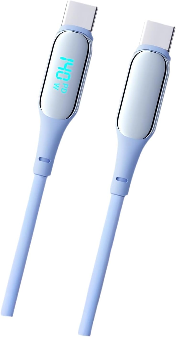 Cable USB C con Pantalla de alimentación Real de 140W para Ordenador portátil y teléfono, de Silicona de Carga rápida, Cable Trenzado de Silicona de 1, 5 M