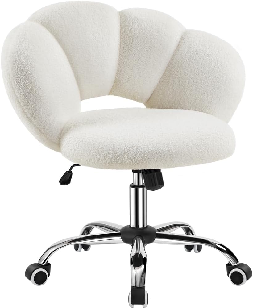Yaheetech Office Desk Chair Swivel Back White Cloud Design | Ergonomic Armless Office Chair, Height Adjustable Chair, Boucle Fabric Chair, Swivel Wheels, Distinctive Style