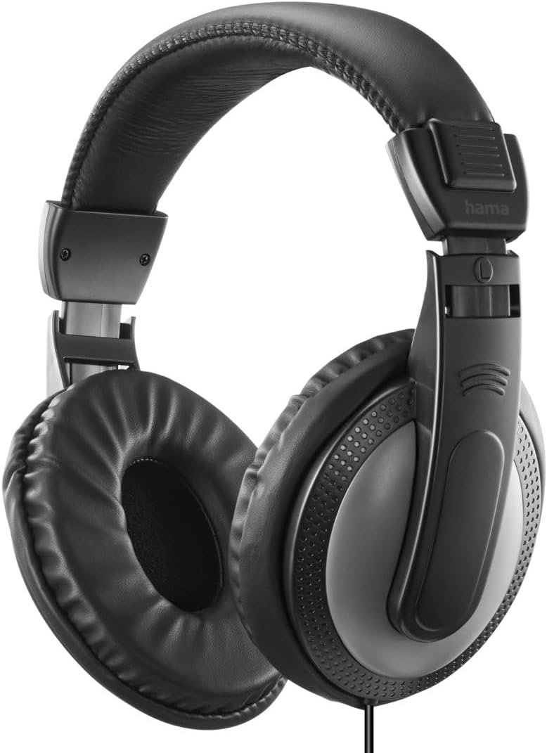 Hama | Headphones with Cable 2 Metres 3.5 mm Jack Connector (Desktop Computer, Adjustable Headband, Stereo Sound) Black.