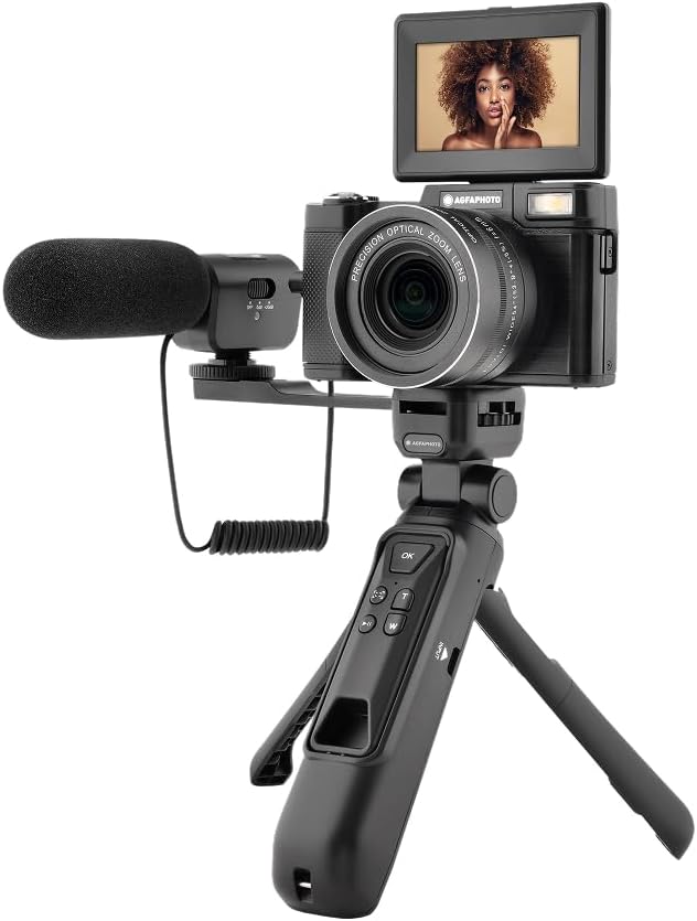 AgfaPhoto Realishot VLG-4K Vlogging Kit – Camera 24MP, Video 4K, Ecran LCD 3'', Zoom Numérique 16X, Capteur CMOS, Battery Lithium – Black