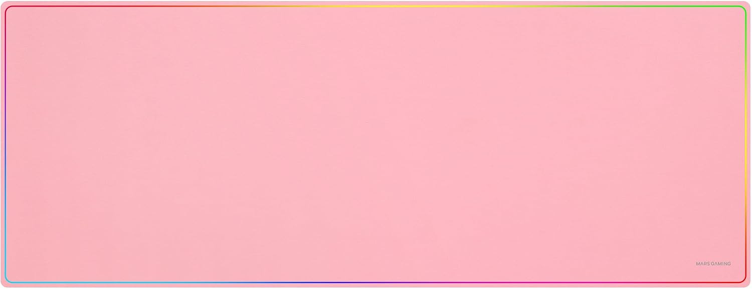 MARSGAMING MMP224, Alfombrilla Gaming XXL 880x330mm, Diseño de Bordes Rainbow, Base Antideslizante de Caucho Natural, Superficie Nanotextil de Alta Precisión, Alfombrilla de Ratón Flexible, Rosa