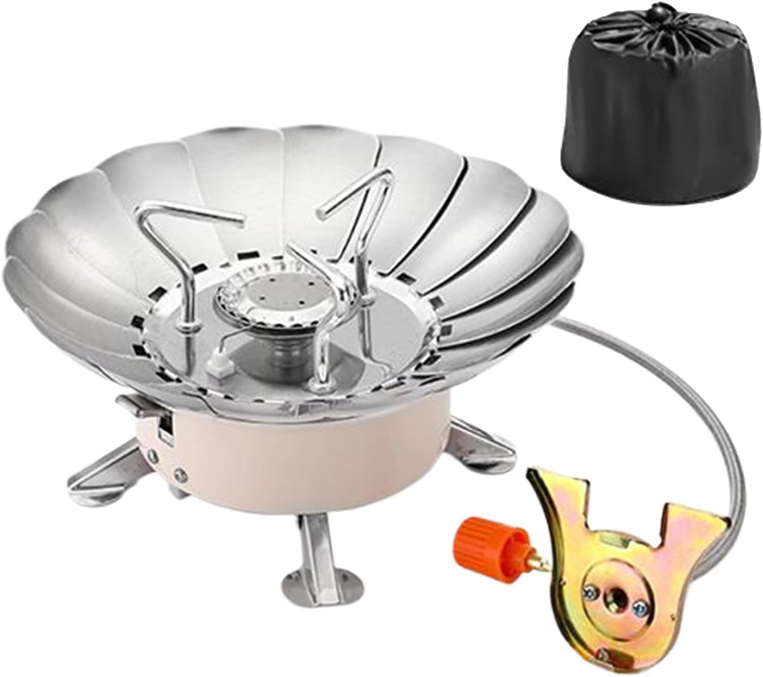 Camping Stove | Portable Camping Kitchen - Adjustable Piezo Ignition Stainless Steel Floral Wind Guard For Hiking And Mountaineering