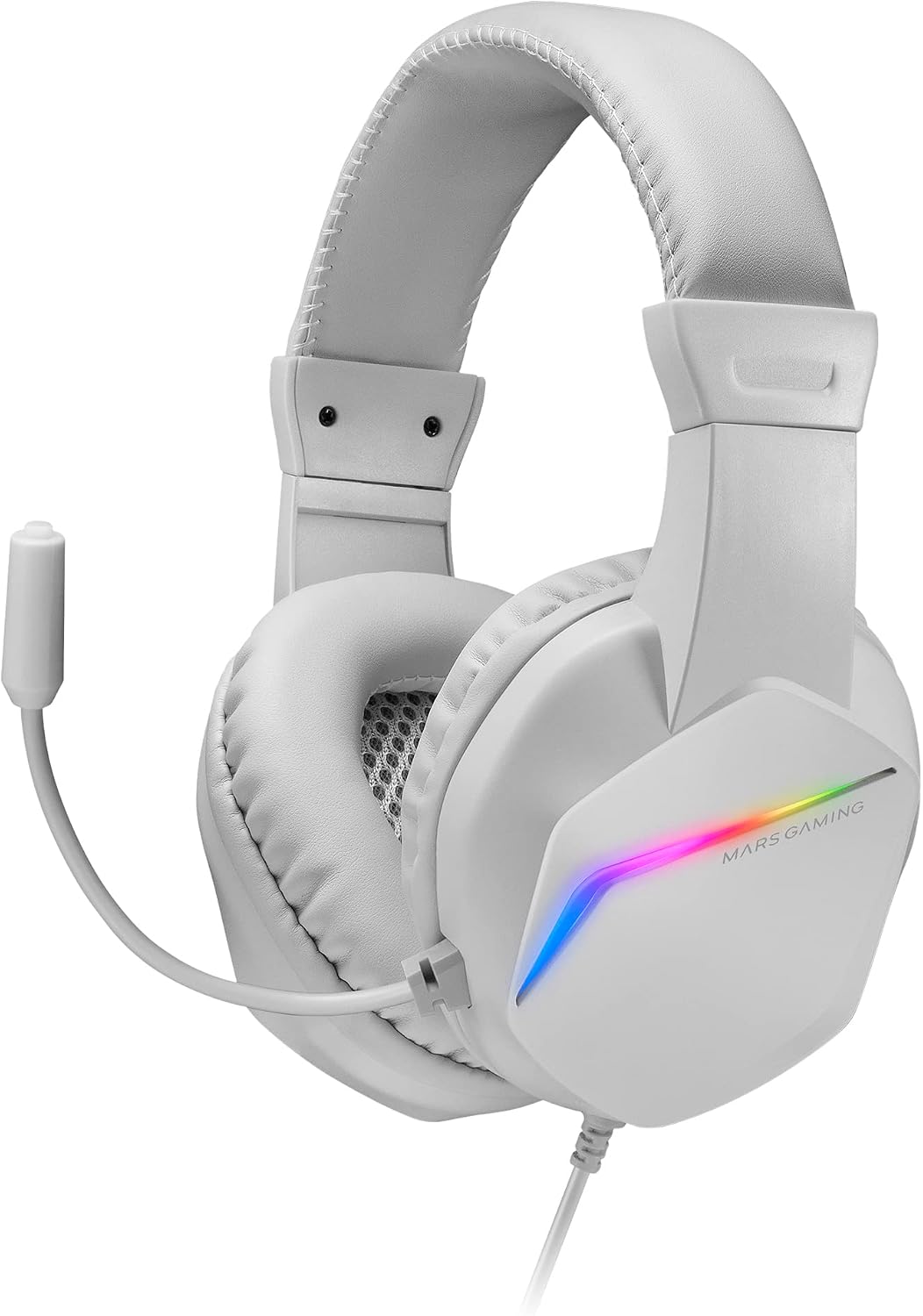 Mars Gaming MH122, FRGB Over Ear Gaming Headset with Microphone, HiFi Sound, Sound Cancellation, Ultralight, PS4 PS5 Xbox Switch 2 Tablet Windows Mac, White