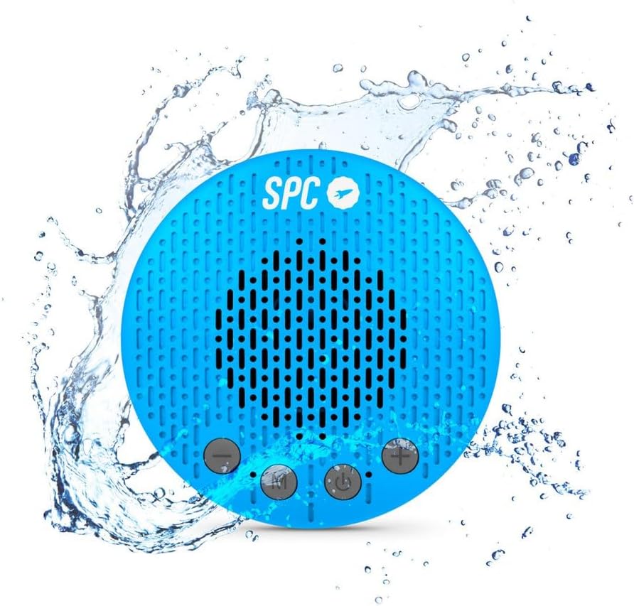 SPC Splash 2 – Wireless Bluetooth 5.0 Shower Speaker with Suction Cup, IPX5, FM Radio, Hands-Free, Blue