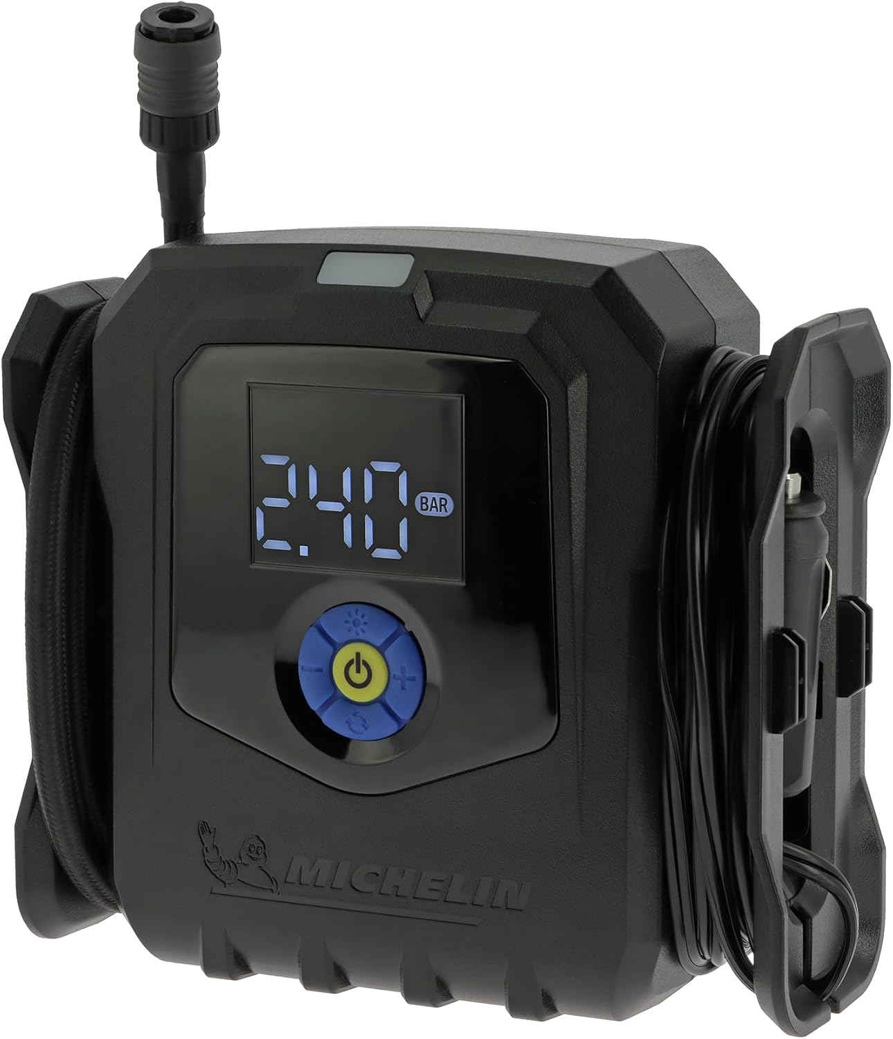 MICHELIN 009542 Professional Electric Air Compressor – Tyre Inflator for Car – Programmable Pressure 8 Bar 168 W – 12 V Lighter – Inflates a Tyre in 1min10 – 3 Nozzles