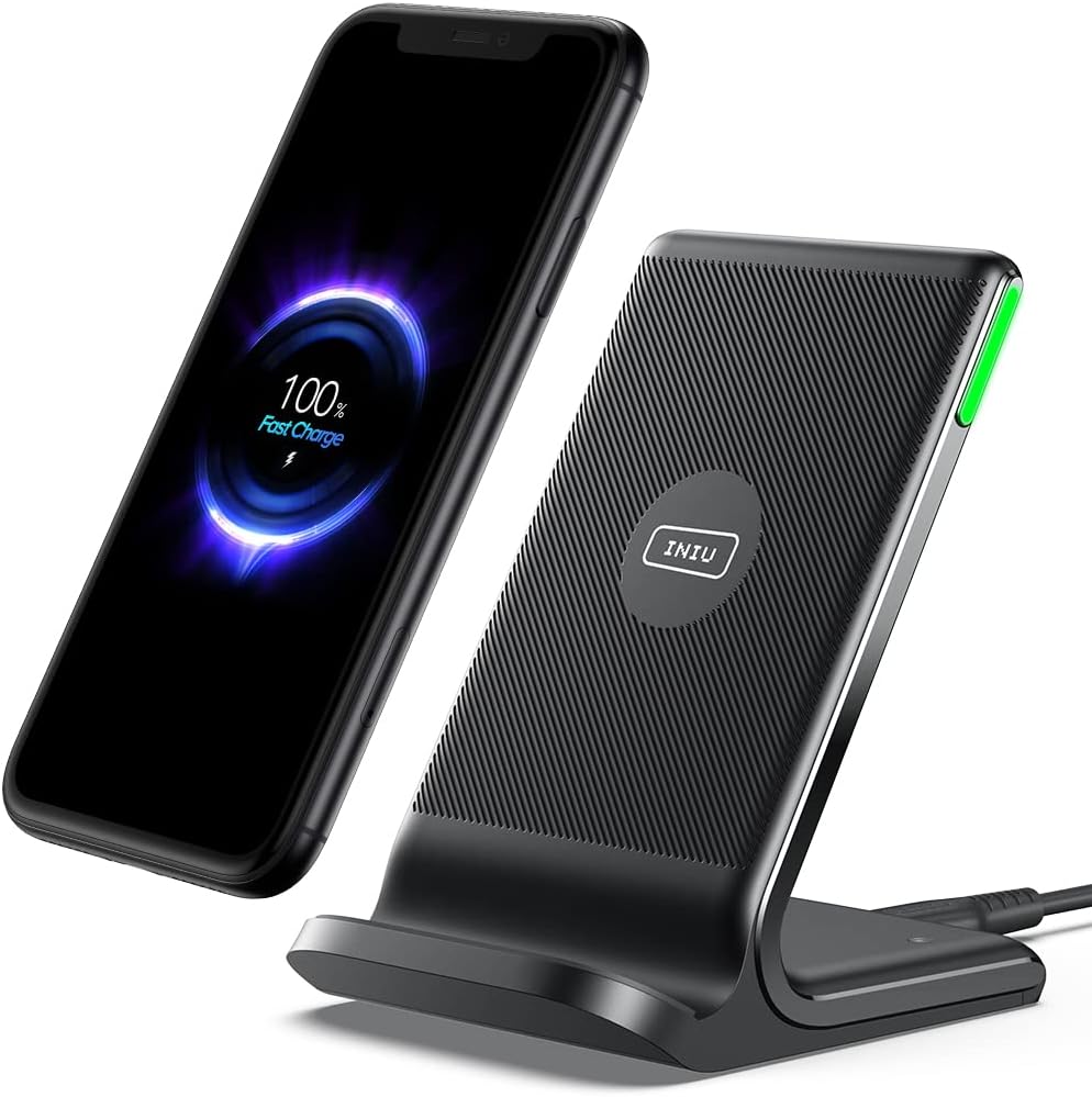 INIU Fast Wireless Charger, Qi Certified Wireless Charging Stand with USB Charger QC3.0 Adapter