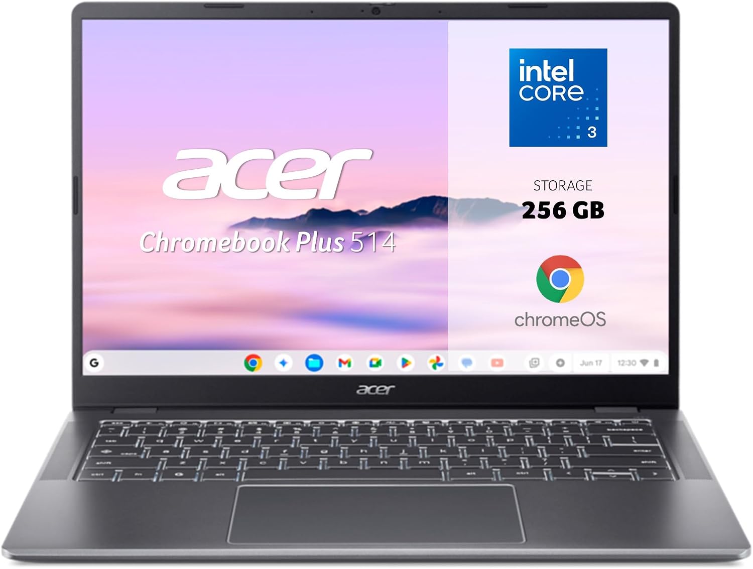 Acer Chromebook Plus 514 CB514-6H, 14" WUXGA Laptop (Intel Core 3 N355, 8GB RAM, 256GB SSD, ChromeOS) Gray, QWERTY + 12 Months of Google AI Pro with Gemini Pro and 5TB of Storage
