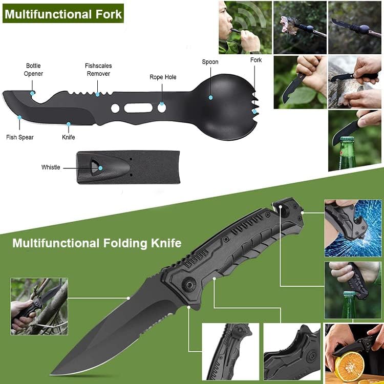 scosao 21 in 1 Multifunctional Survival Kit Emergency Survival Bag, Military Survival Kit and First Aid Kit, for Walking Hiking, Travel or Adventure, Net - Imagen 3