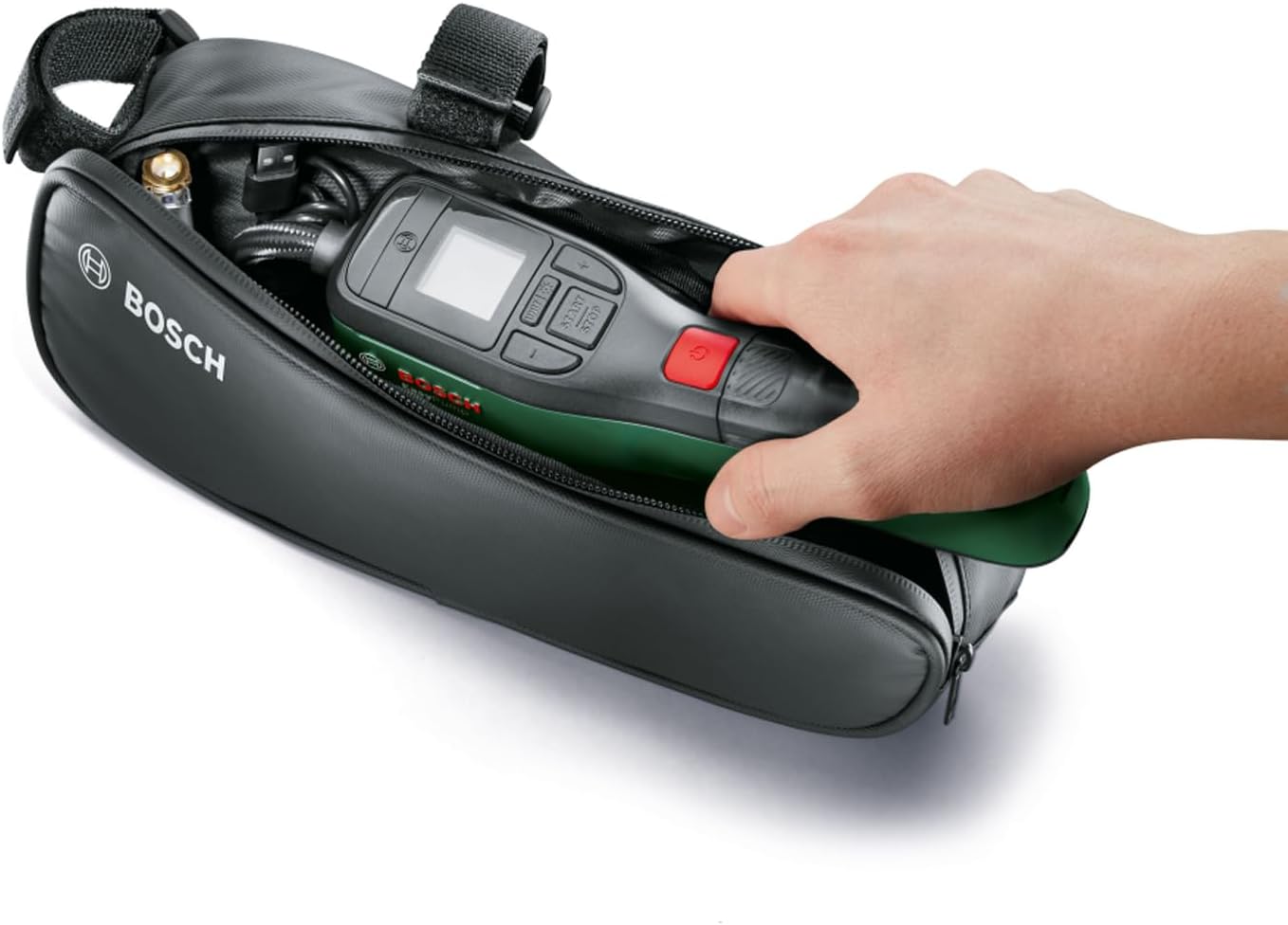 Bosch Bicycle Air Pump/Battery Air Compressor EasyPump (3.0Ah; 3.6V, Auto Stop Function; 150 PSI, 10.3 Bar; USBC, 3 Adapters, Quick Connect Plug, Bicycle Bag) - Imagen 4
