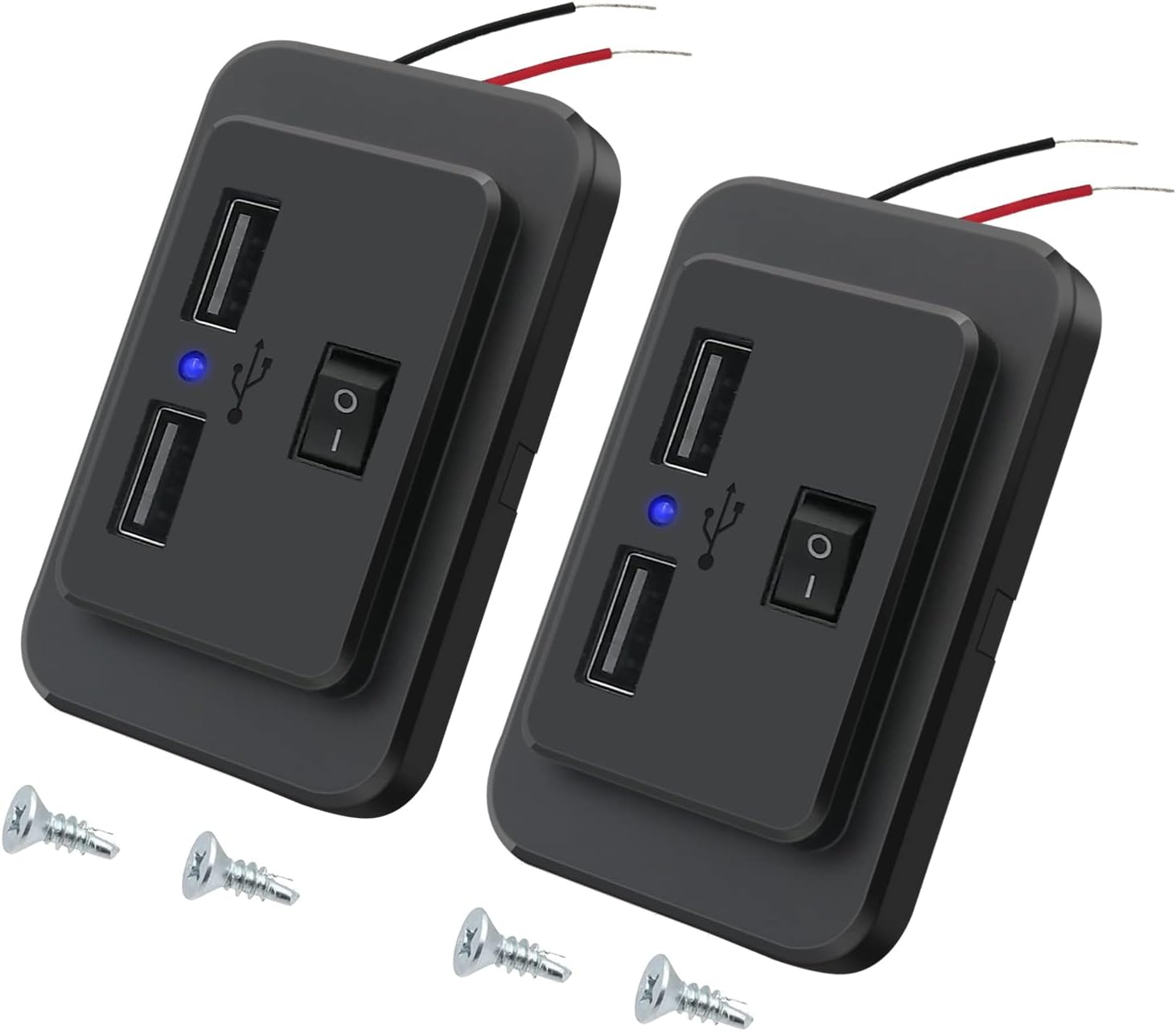 2 Pcs 4.8A Dual USB Car Charger Socket with Switch Adapter 12V/24V USB Power Socket Panel Fast Charging with LED for Boat SUV RV Truck Marine