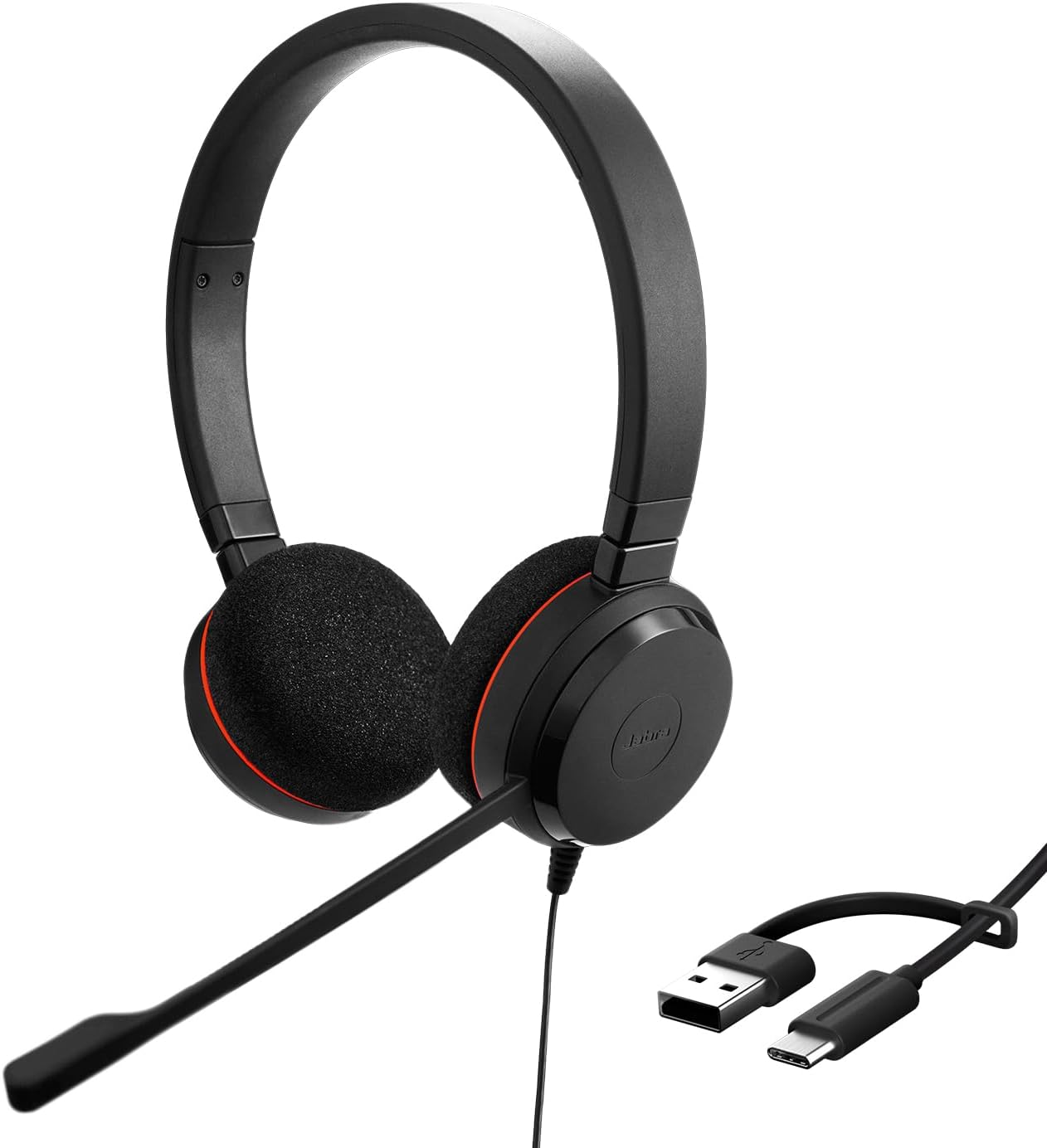 Jabra Evolve 20 USB-C/A Wired Stereo Headphones, Black