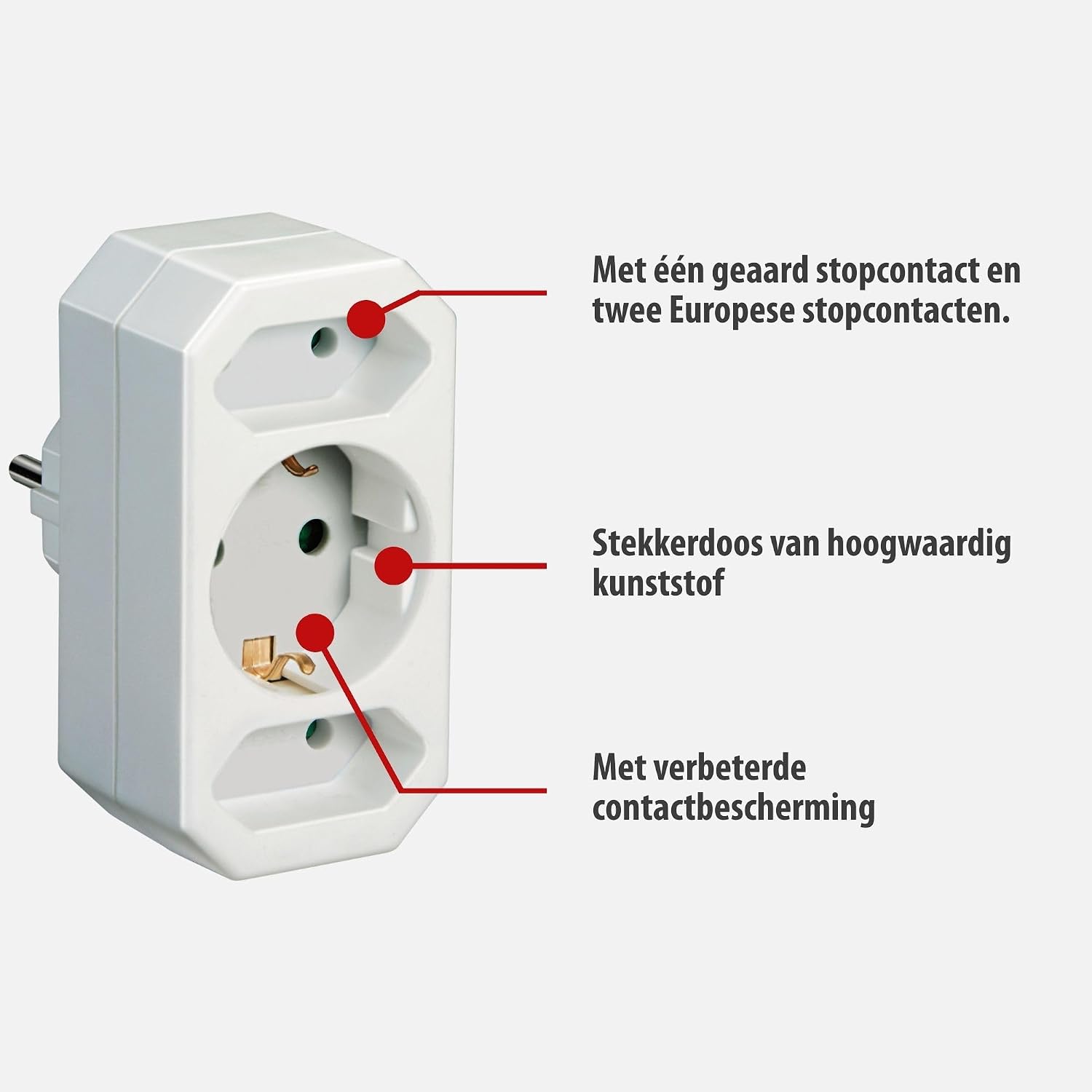 Brennenstuhl Set of 2 Multi Adapters, 3-Outlet Plug Adapter with Increased Contact Protection (2X Euro Plug and 1x Earth Socket) White - Imagen 2