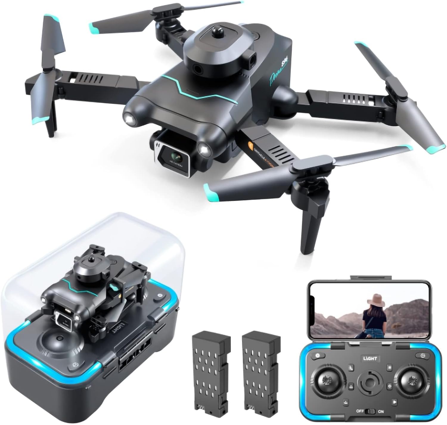 Mini Drone 4K HD Professional Dual Camera, Foldable Quadcopter to Prevent Obstacles of Optical Flow, with 2 Batteries Stunt Flip, Blue