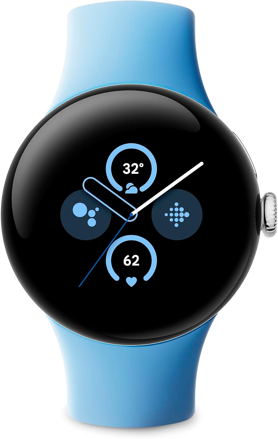 Google Pixel Watch 2 with Fitbit and Google - Heart Rate Monitor, Stress Management & Security - Android Smartwatch - Silver Tone Aluminum Case - Light Blue Sport Band - Wi-Fi