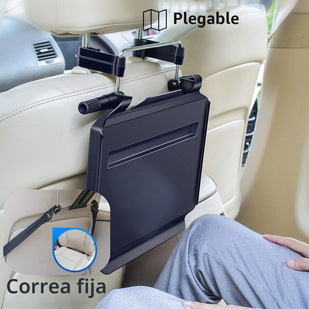 2 in 1 Car Steering Wheel Tray, Back Seat Headrest Tray for Eating Food, Drinks and Writing Work on Laptop, Black Car Desk - Imagen 3