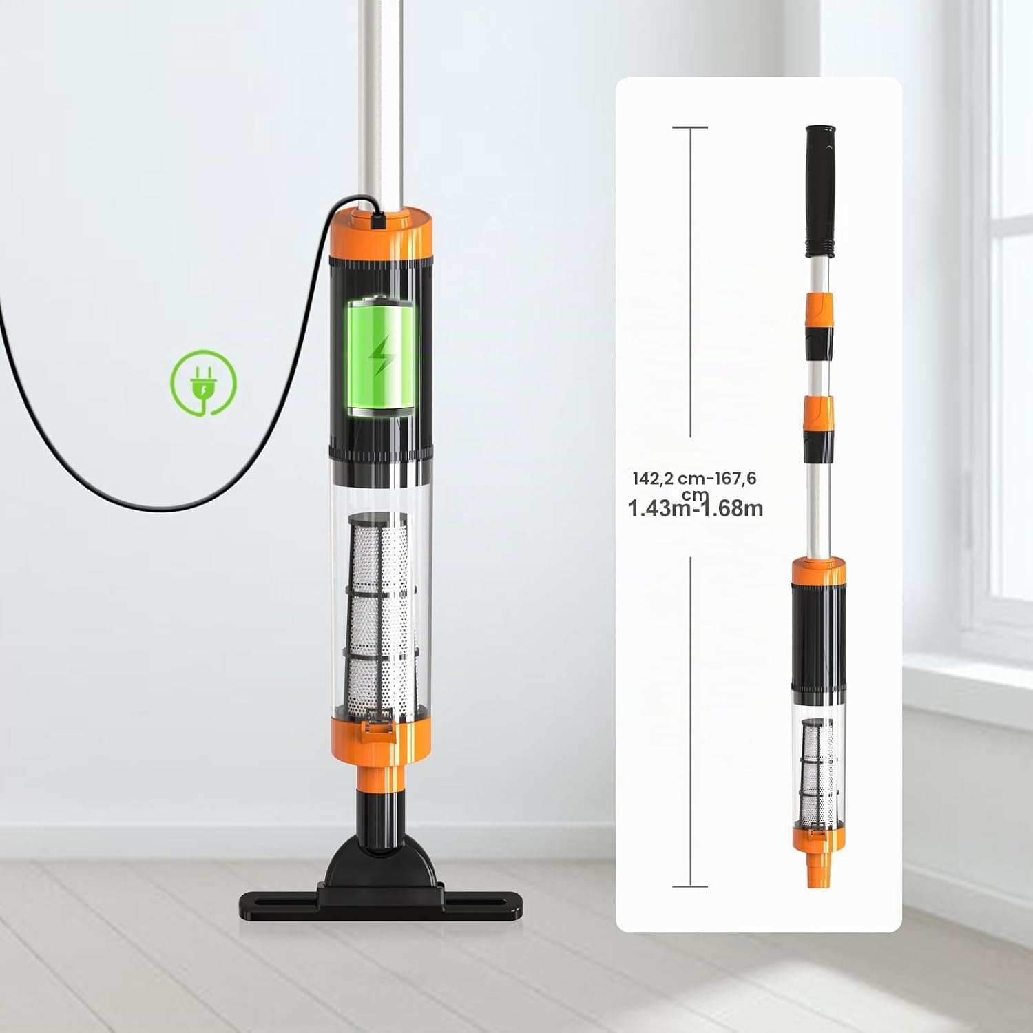 3 in 1 Manual Pool Vacuum Cleaner, Electric Pool Cleaner | Cordless Pool Vacuum Cleaner with Battery for Spas, Small Pools, Run Time 90 Minutes, Orange - Imagen 5