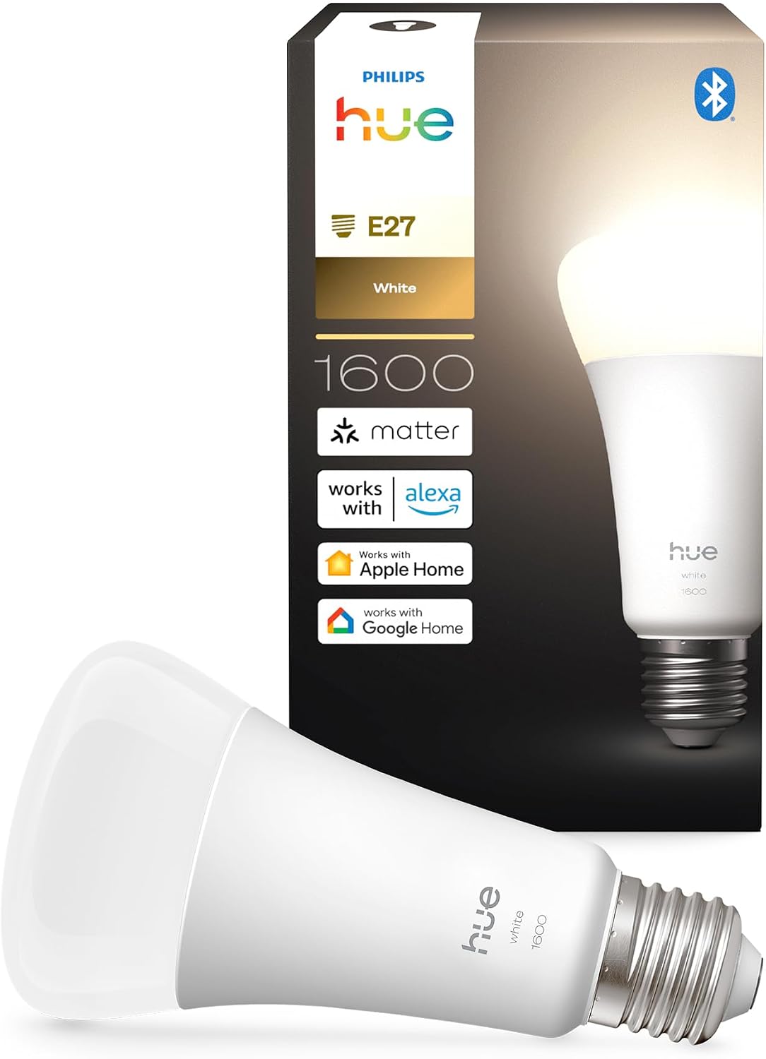 Philips Hue A67 Smart LED Light Bulb, Warm White 2700K, E27, 13.5W, 1600 Lumens, Dimmable, Works with Alexa, Google Assistant and Apple Home, Pack of 1